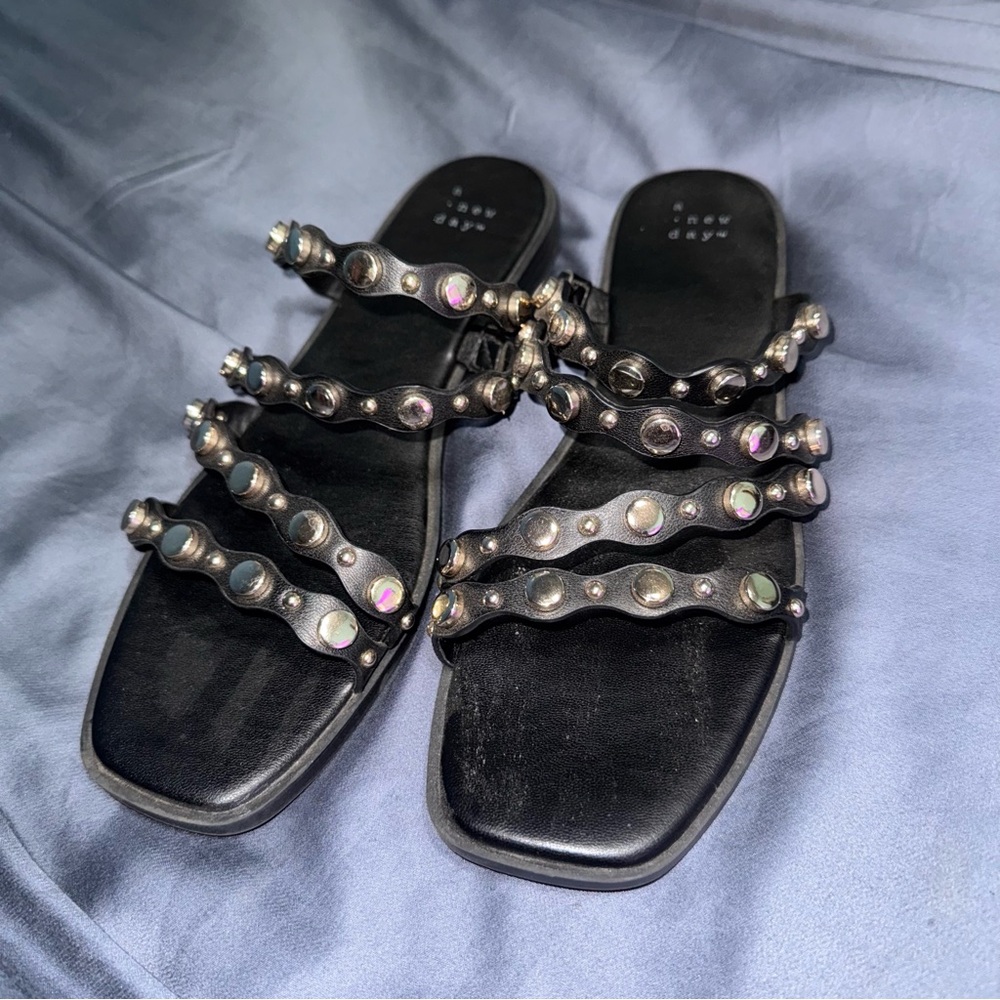 A New Day Black Iridescent Studded Sandals